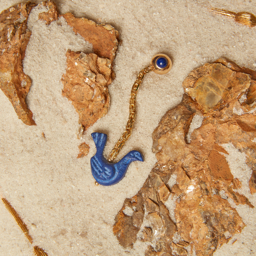 8th Century Persian Lapis Dove Drop Earring in Solid 14kt Gold