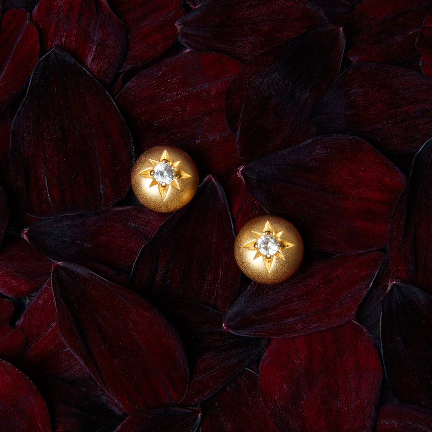 Domed White Sapphire Star Earrings
