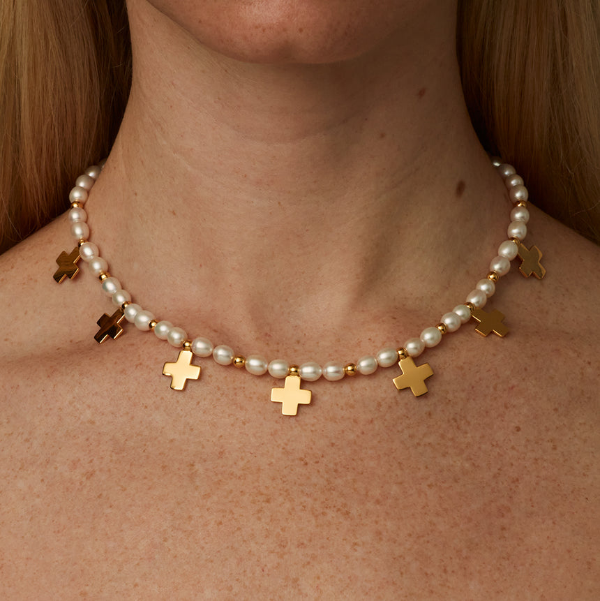 Rosary Cross Freshwater Pearl Choker