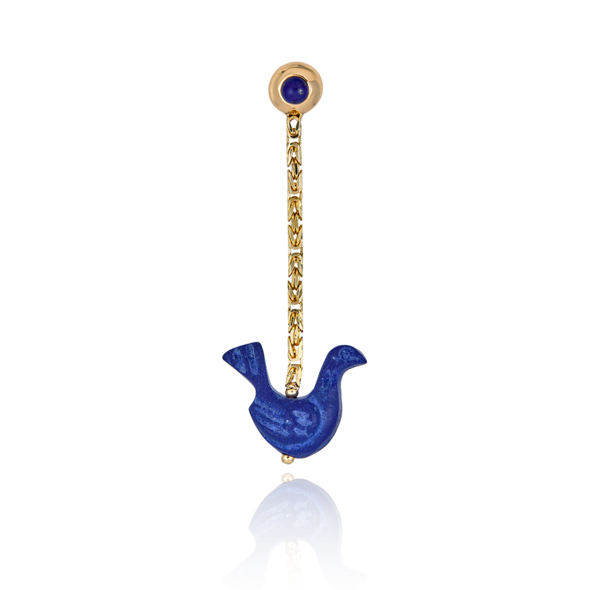 8th Century Persian Lapis Dove Drop Earring in Solid 14kt Gold