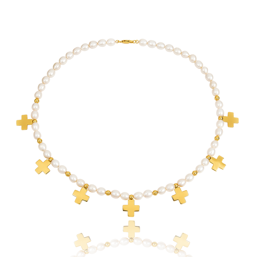 Rosary Cross Freshwater Pearl Choker