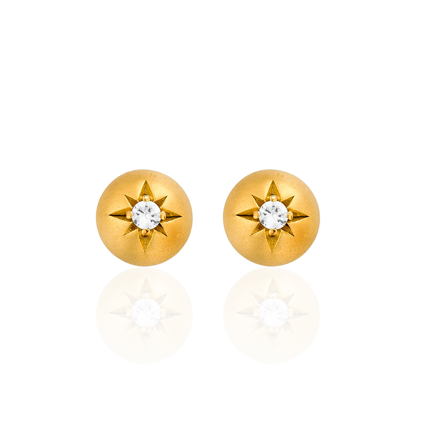 Domed White Sapphire Star Earrings