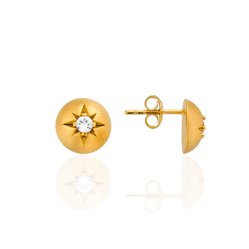 Domed White Sapphire Star Earrings