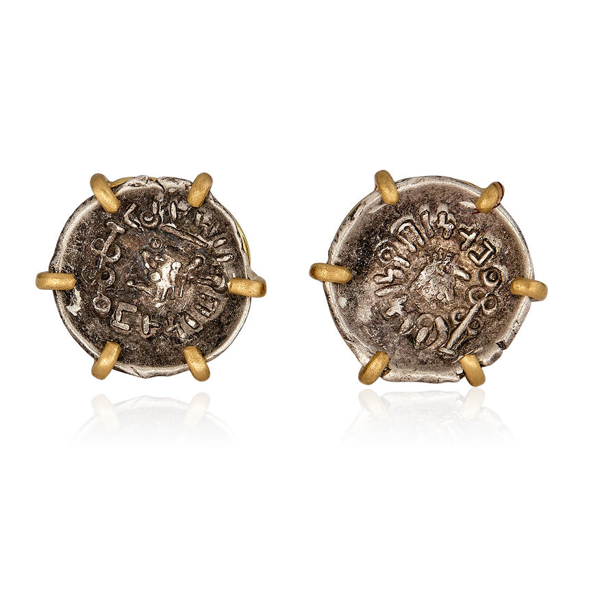 Himyarite Kingdom Coin (2nd Century A.D.) Earrings in Solid 18kt Gold