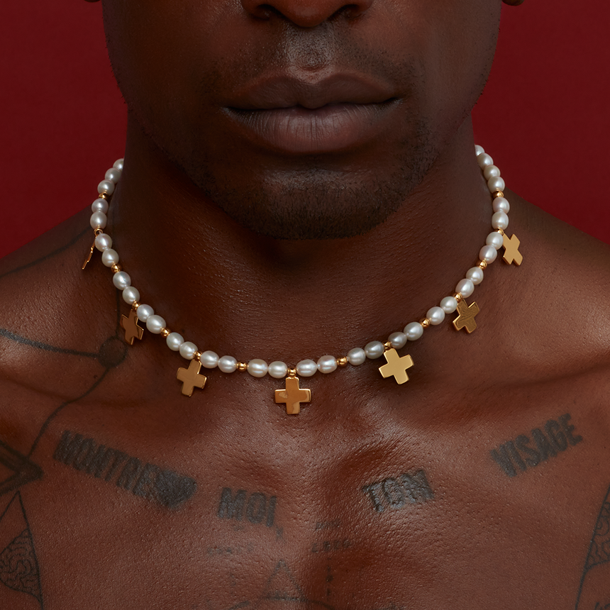 Rosary Cross Freshwater Pearl Choker Saif Latif Jewelry