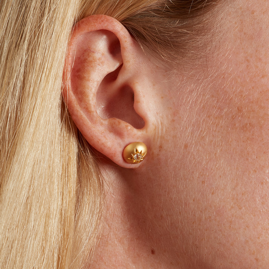 Domed White Sapphire Star Earrings